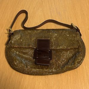 Vintage Fendi gold glitter baguette handbag
